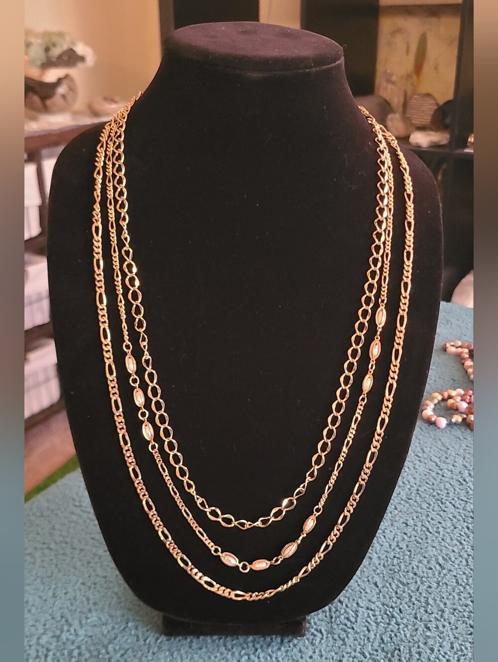 Multi-Strand Layered Gold Tone Chain Necklace